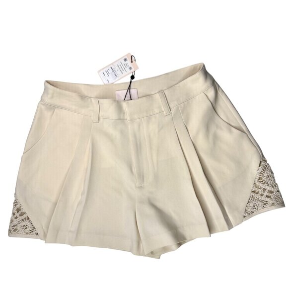 Cinq à Sept Light Plaster Corinna Pleated Crochet Lace Inset Short $345 Sz 6 NEW - Picture 1 of 12